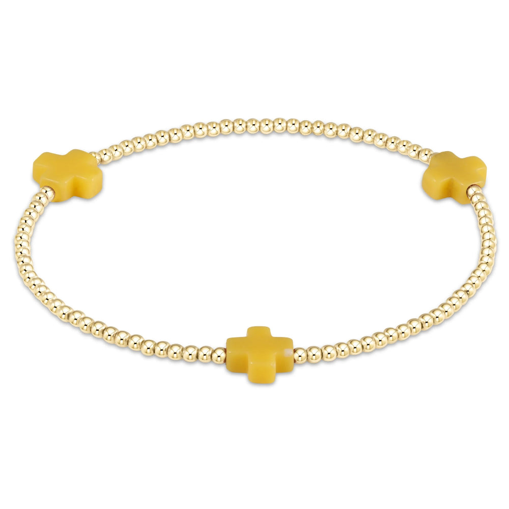 gold cuff bracelets for women -Enewton 6.25" Signature Cross Gold Pattern 2mm Bead Bracelet - Canary