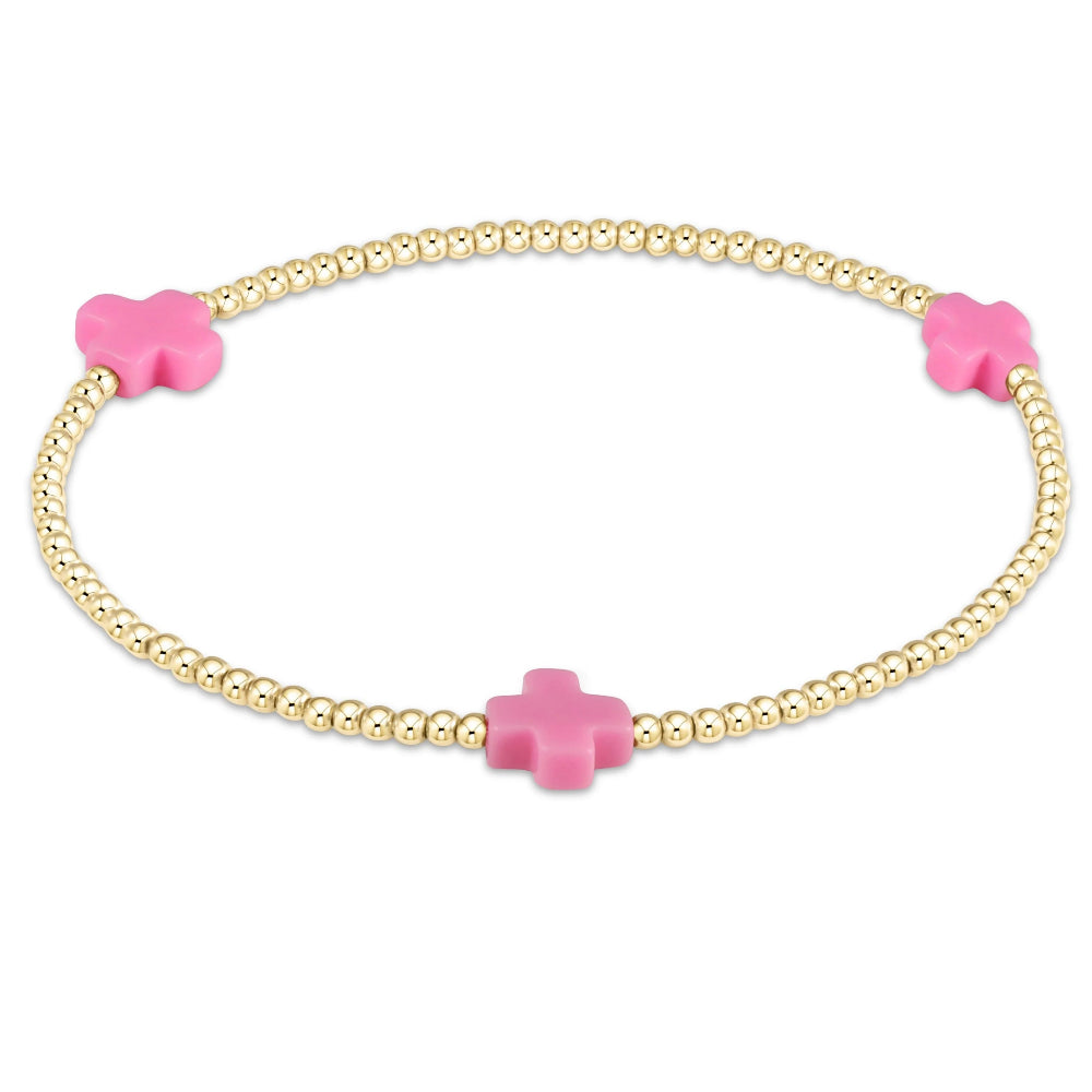 friendship bracelets for women -enewton 6.25" Signature Cross Gold Pattern 2mm Bead Bracelet - Bright Pink