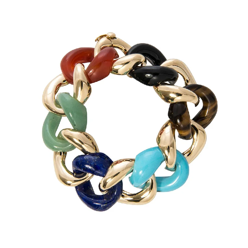 wide bangles for women -Seaman Schepps Multi Gemstone Classic Medium Link Bracelet