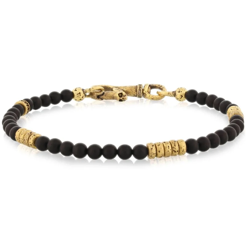 gold cuff bracelets for women -JOHN VARVATOS Onyx & Brass Beaded Bracelet