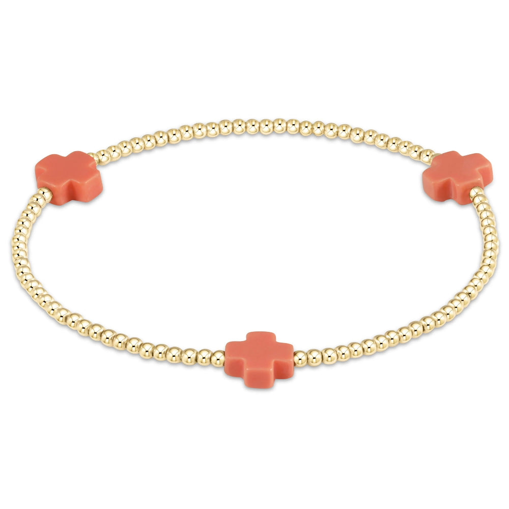 diamond tennis bracelets for women -Enewton 6.25" Signature Cross Gold Pattern 2mm Bead Bracelet - Coral