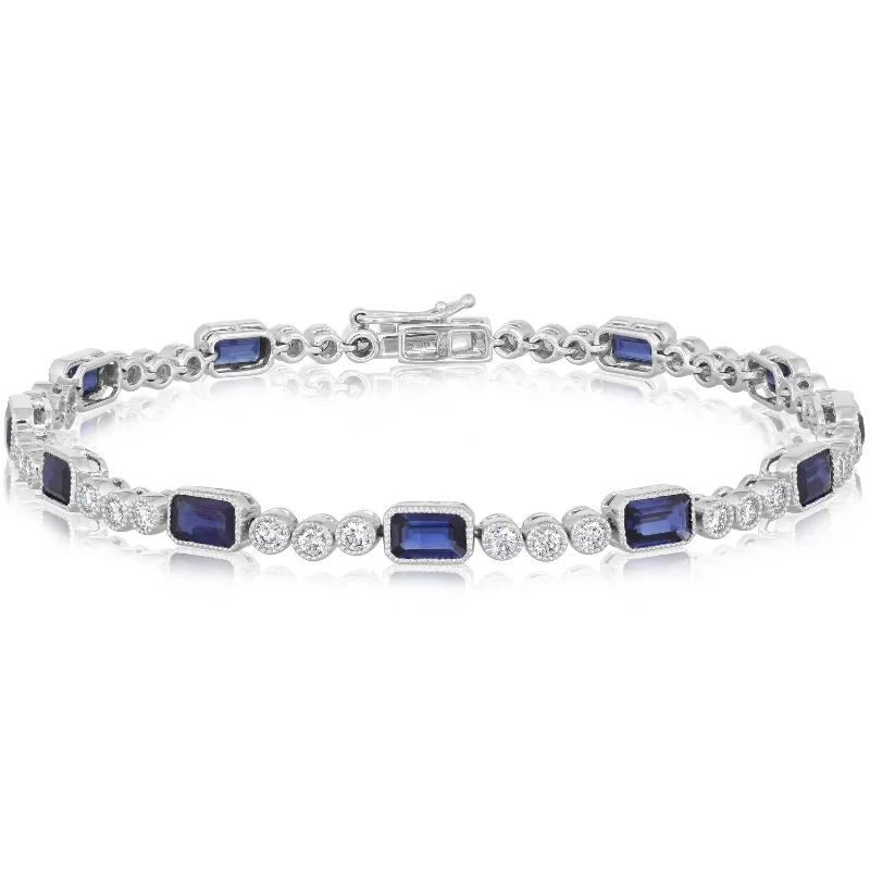 geometric bangles for women -7'' Blue Sapphire & Diamond Bracelet