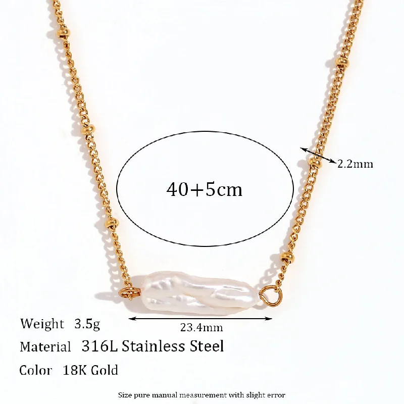 Baroque Long Pearl Pendant Bead Necklace Necklace-Gold