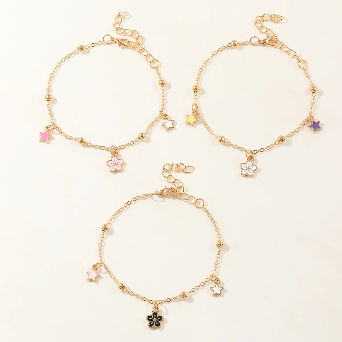 chunky bracelets for women -Cute Star Heart Shape Flower Metal Girl's Bracelets