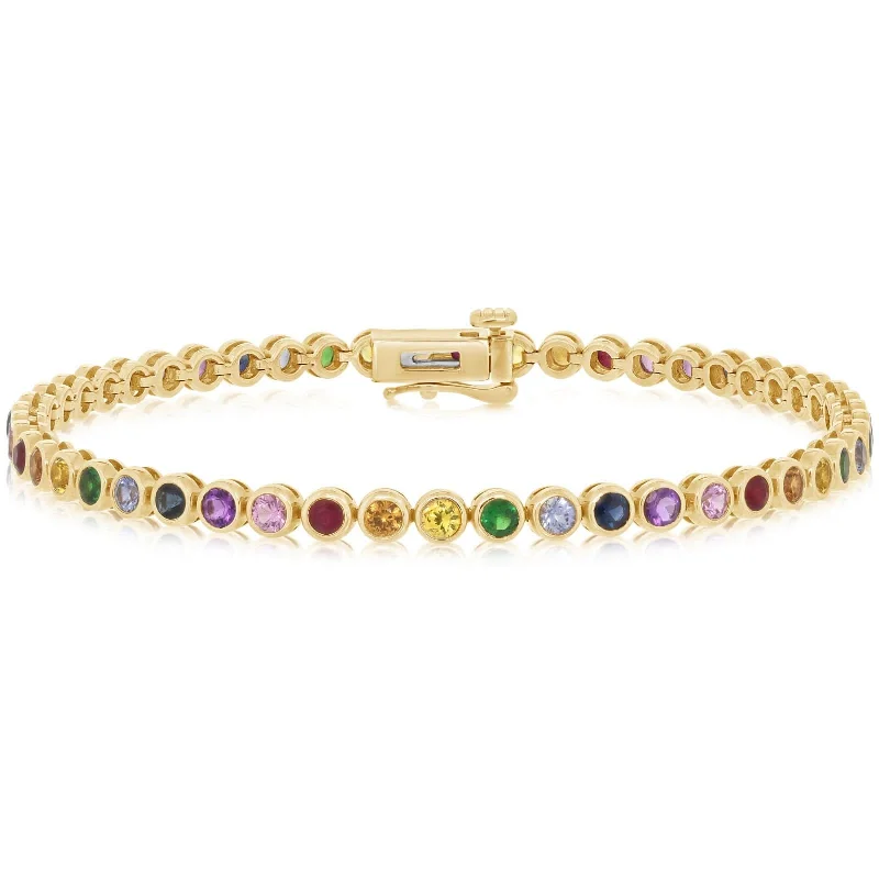 stretch bracelets for women -Rainbow Sapphire Bezel Bracelet