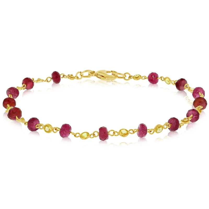 statement cuffs for women -Ruby & Yellow Sapphire Station Bead Bracelet