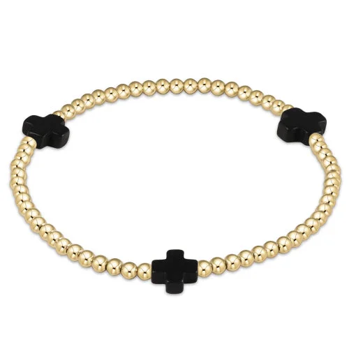 pearl bracelets for weddings -enewton 7.25" extends Signature Cross Gold Pattern 3mm Bead Bracelet - Onyx