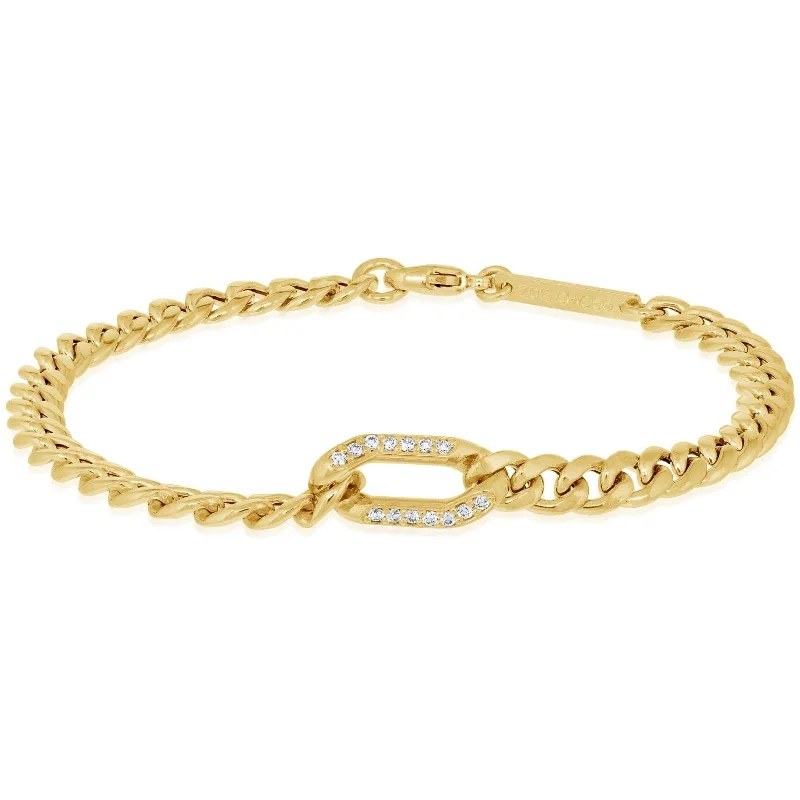 women’s simple bangle sets -ZOE CHICCO Curb Chain Bracelet with Pave Diamond Link