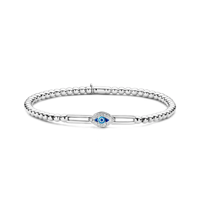 trendy gold bangles for women -0.09ctw, Evil Eye Tresore Stretch Bracelet in White Gold