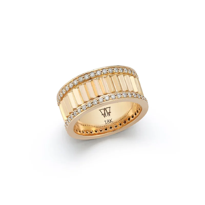 geometric engagement rings for women -CLIVE 18K GOLD & DIAMOND 10MM FLUTED BAND RING