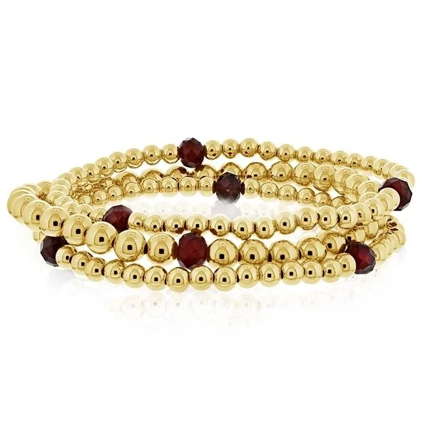 silver bangles with crystals for women -Gold Filled Bead & Vintage Garnet Bracelet Stack