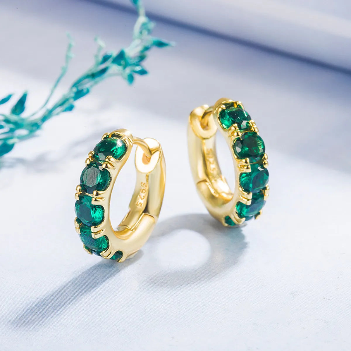 halo engagement rings for women -Fashion Diamond Emerald Geometric Copper 14k Gold Earrings Female