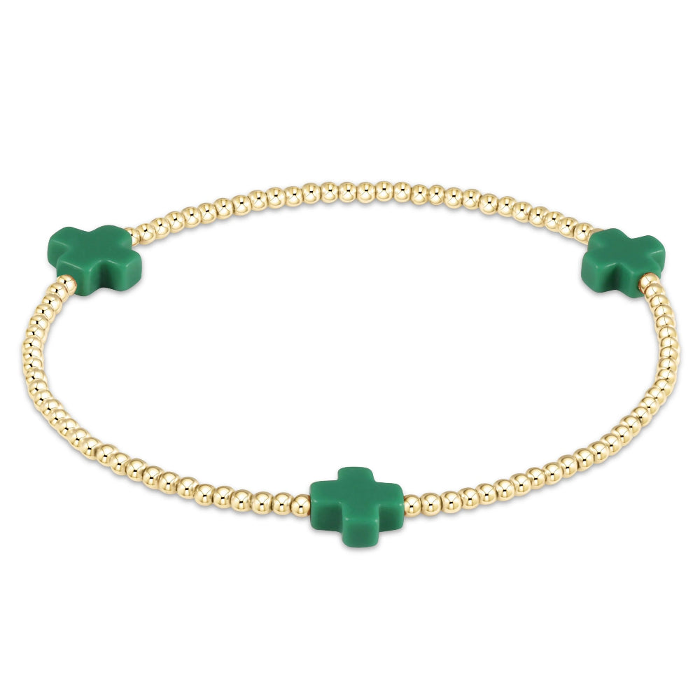 custom name bracelets for women -Enewton 6.25" Signature Cross Gold Pattern 2mm Bead Bracelet - Emerald