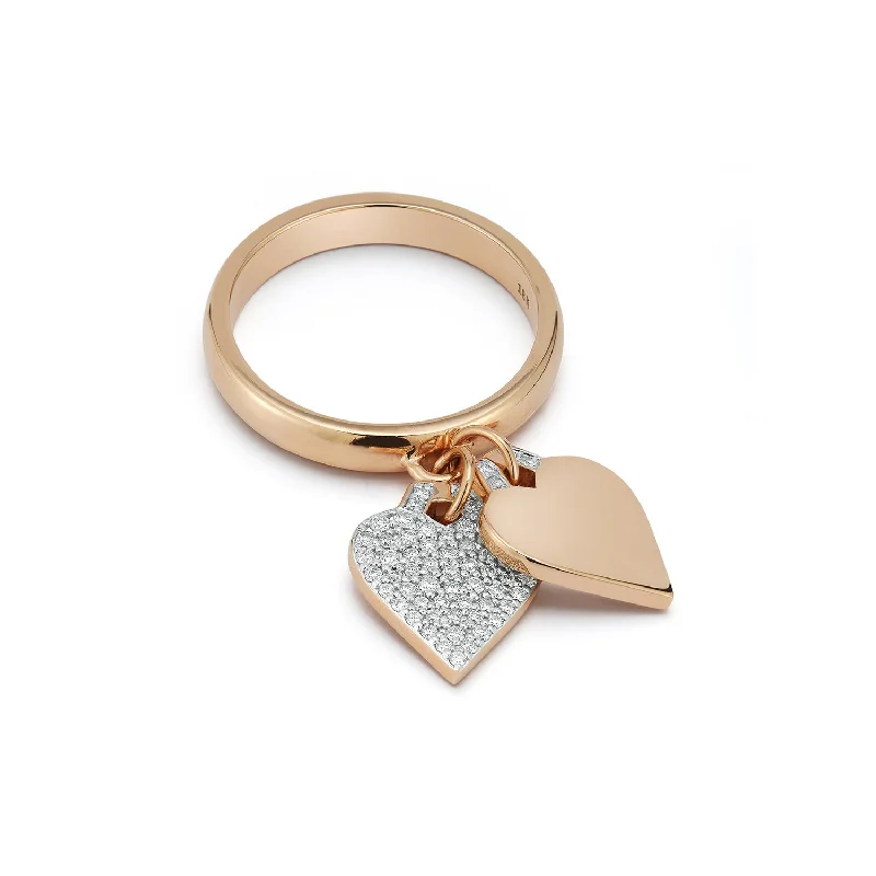 engagement rings with a thin band for women -DORA 18K GOLD & DIAMOND MINI HEART CHARM RING