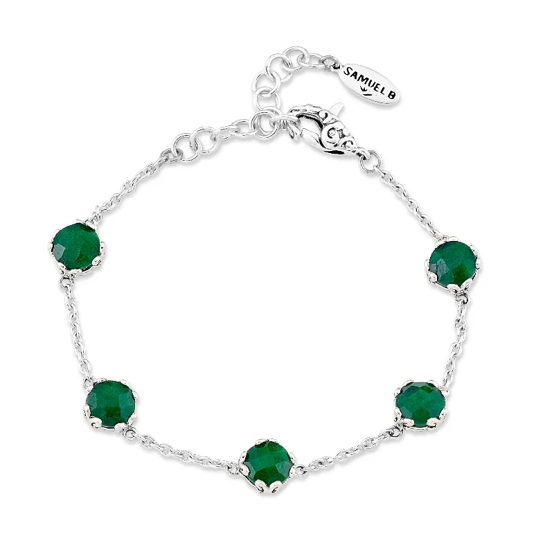 double-band bracelets for women -Sterling Silver Emerald Station Bracelet