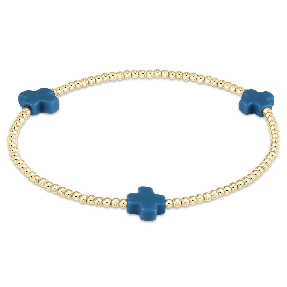 women’s friendship bangles -Enewton 6.25" Signature Cross Gold Pattern 2mm Bead Bracelet - Cobalt