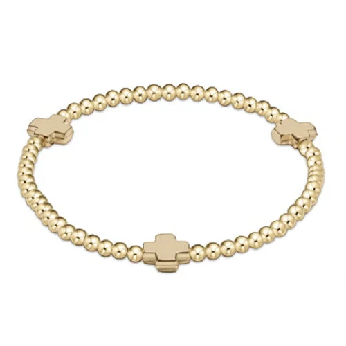 women’s bangles with charms -enewton 7.25" extends Signature Cross Gold Pattern 3mm Bead Bracelet - Gold