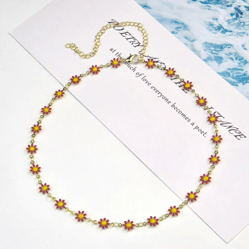 Red Little Daisy Necklace