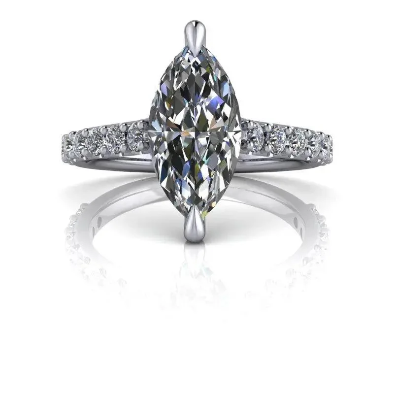 engagement rings with beautiful halo settings for women -Marquise Cut Moissanite Ring 2.30 ctw