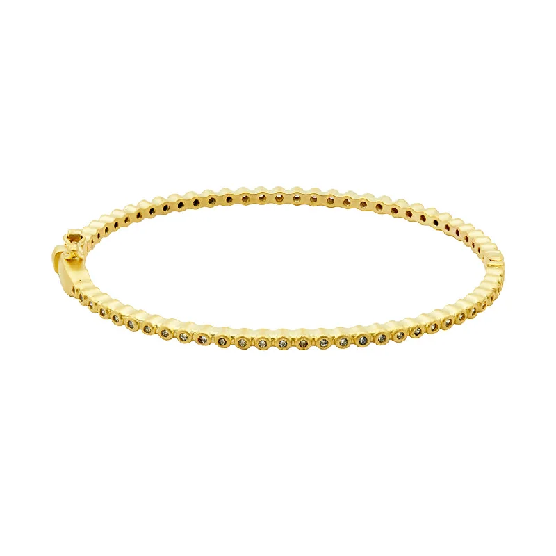 women’s designer bracelets -Freida Rothman Signature Bezel Pavé Hinge Bangle