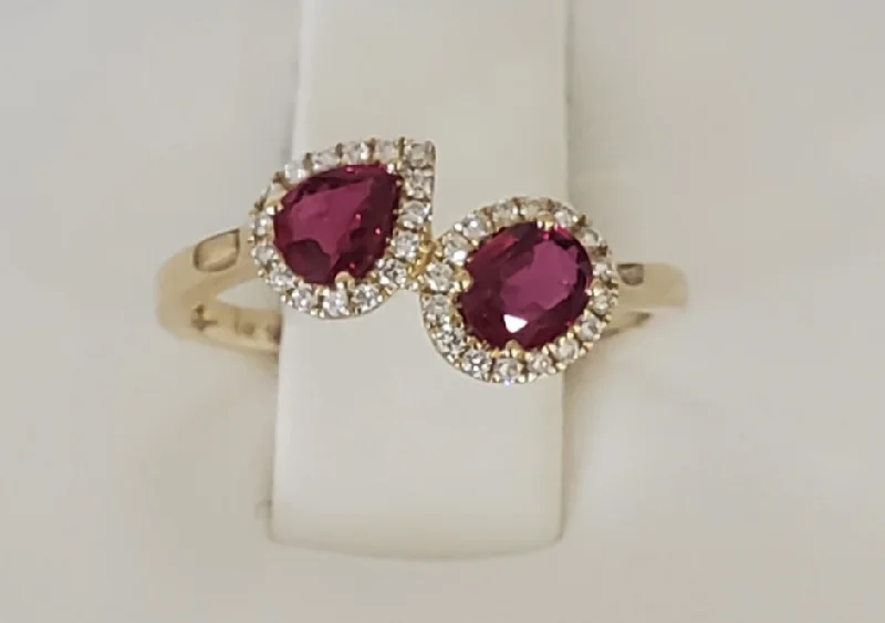 engagement rings with blue sapphires for women -14kt Yellow Gold Ruby and Diamond Bypass Ring