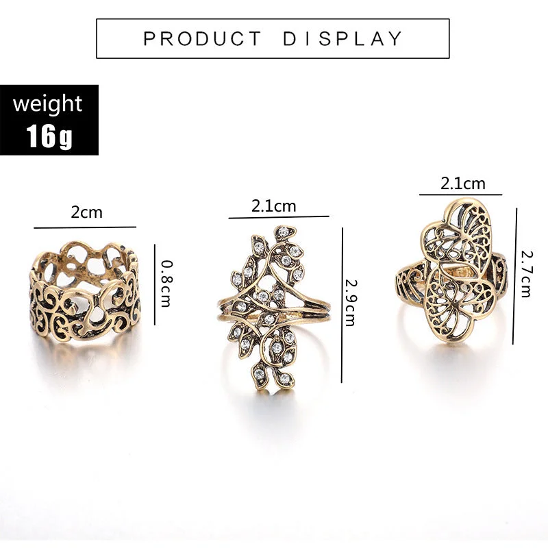 three-stone engagement rings for women -Fashion Jewelry Inlaid Diamond Leaf Alloy Japan And South Korea Personality Hollow Out Love Ring Four-piece Suit Wholesale Gooddiy