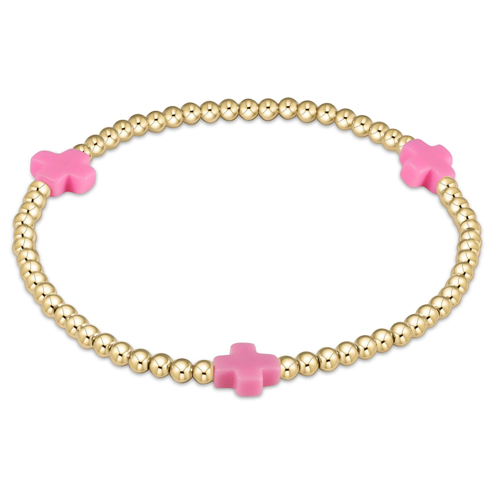 gold bracelets with diamonds for women -enewton 7.25" extends Signature Cross Gold Pattern 3mm Bead Bracelet - Bright Pink