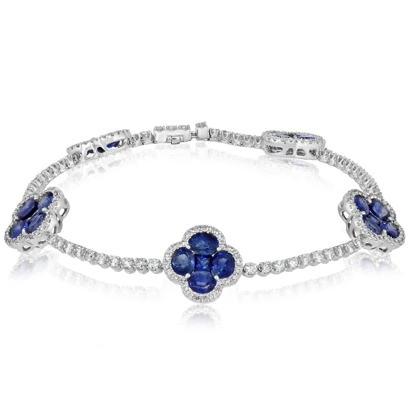 geometric bangles for women -Blue Sapphire & Diamond Flower Bracelet