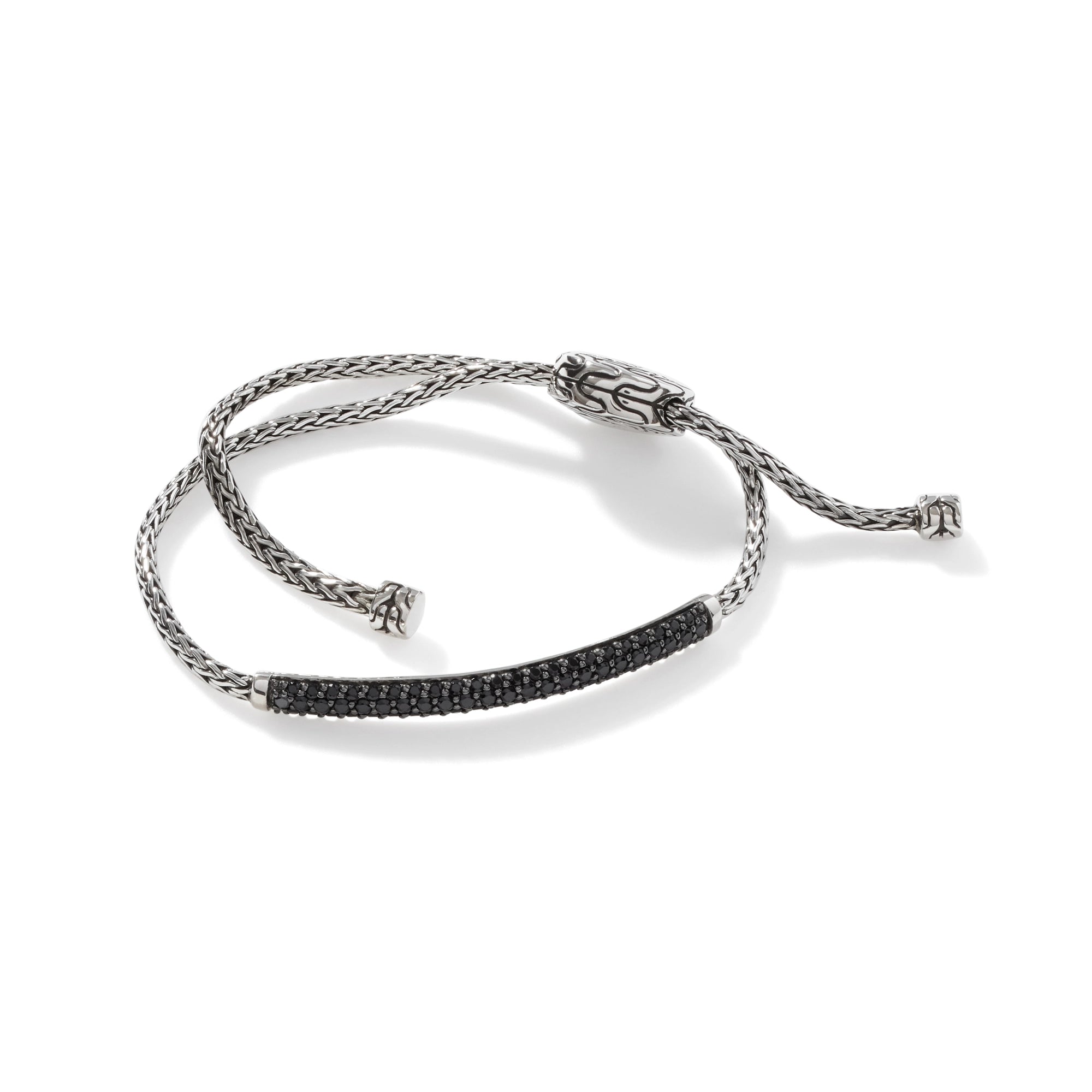 silver bracelets for women -Pull Through Black Sapphire Station Bracelet