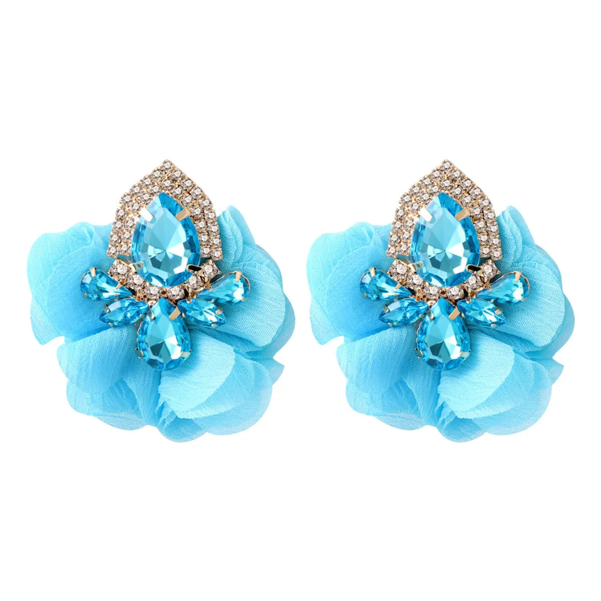 affordable diamond engagement rings for women -Fashion Flower Alloy Cloth Inlay Artificial Diamond Women's Ear Studs 1 Pair