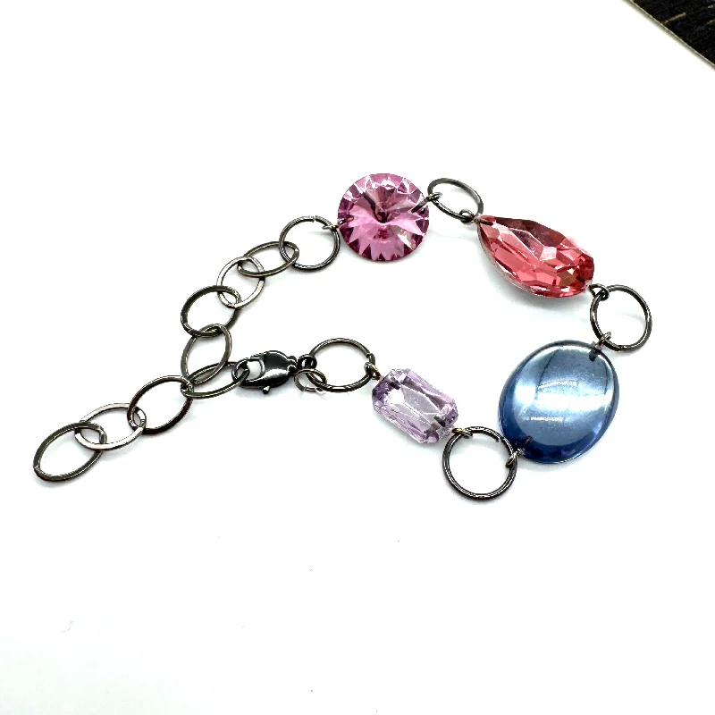 women’s gemstone bracelets -Pink & Ice Story Shine-On Linked Bracelet