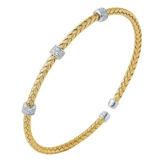 rhinestone bracelets for women -CZ Gold Plated Silver 3mm Mesh Cuff Bangle