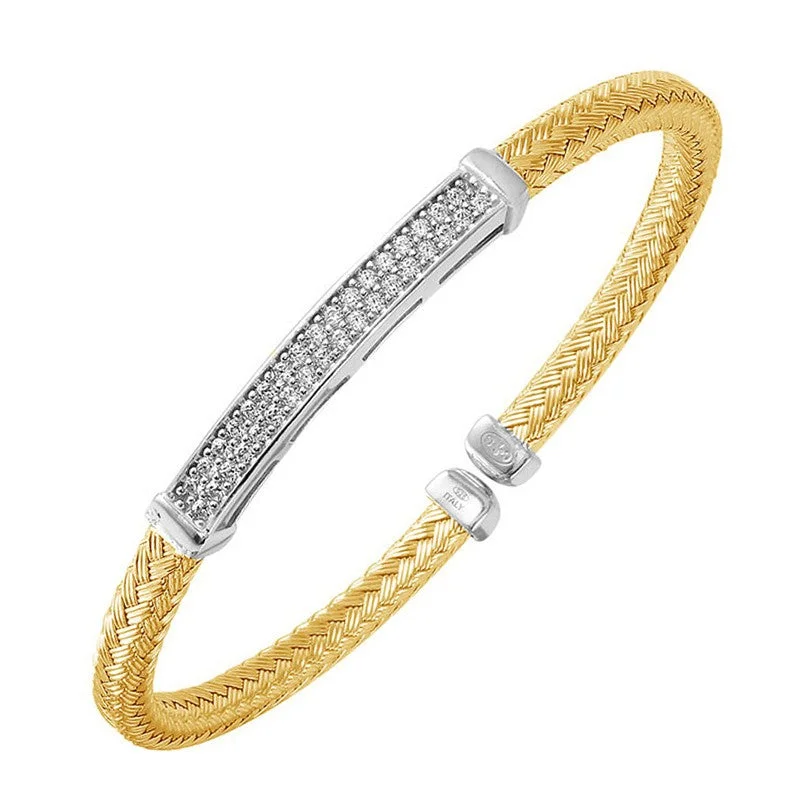 statement charm bangles for women -CZ Gold Plated Silver 4mm Mesh Cuff Bangle