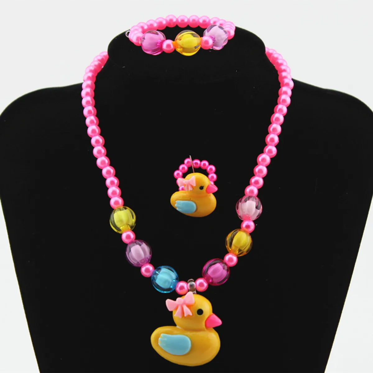 statement charm bangles for women -Children's Plastic Resin Necklace Bracelet Set Butterfly Set Wholesale Cartoon Little Yellow Duck Three-piece Set