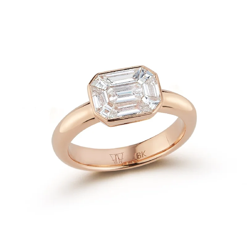 unique gemstone engagement rings for women -THOBY 18K GOLD ILLUSION SET DIAMOND EAST WEST EMERALD CUT RING