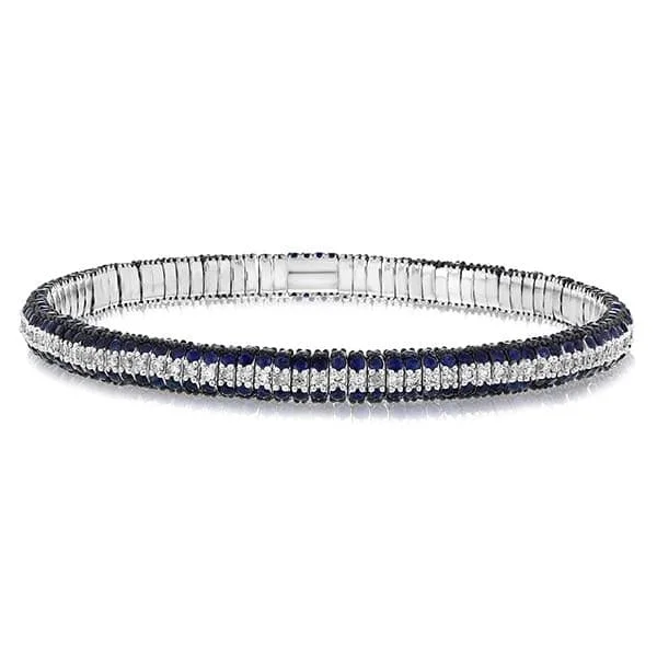 women’s custom engraved bangles -ROBERTO DEMEGLIO Giotto Seven Row Sapphire & Diamond Stretch Bracelet