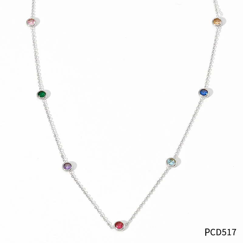 Pcd517 White Gold Color Necklace Color Zirconium