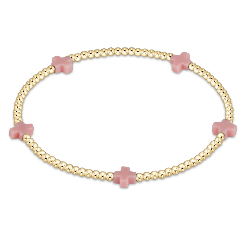 minimalistic bracelets for women -enewton 6.25" Signature Cross Small Gold Pattern 2mm Bead Bracelet - Pink