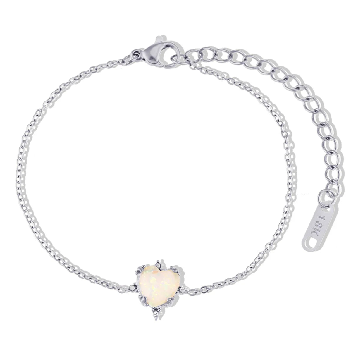 Peach Heart Opal Bracelet-Silver White