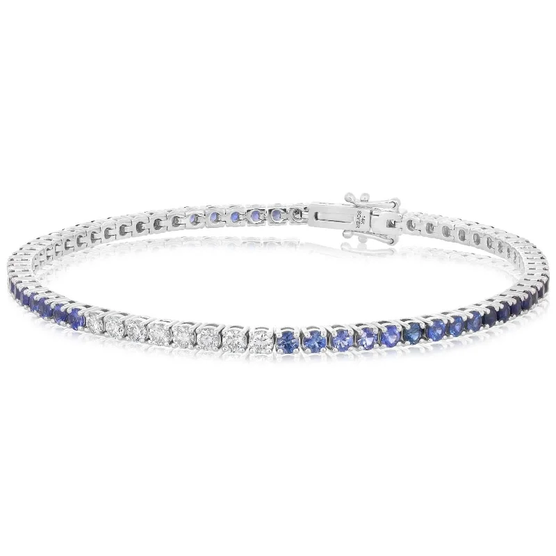 charm bracelets for women -Blue Sapphire & Diamond Ombre Tennis Bracelet