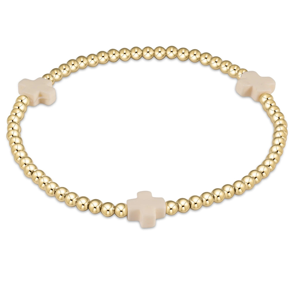 custom charm bracelets for women -enewton 7.25" extends Signature Cross Gold Pattern 3mm Bead Bracelet - Off White