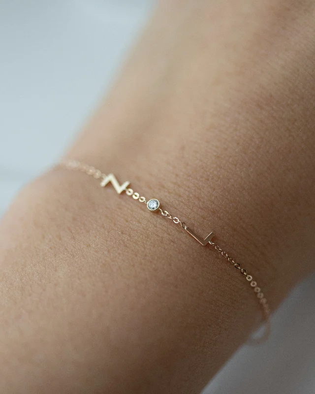 women’s bangles with charms -14k letter bracelet with small genuine diamond bezel