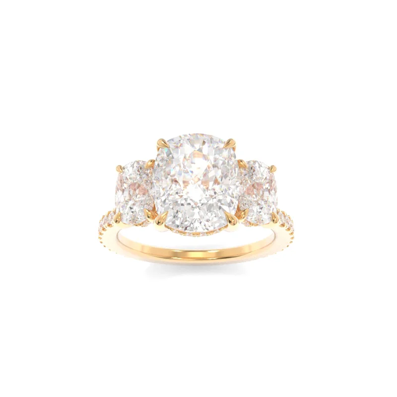 princess solitaire engagement rings for women -Taylor Three Stone Ring Elongated Cushion