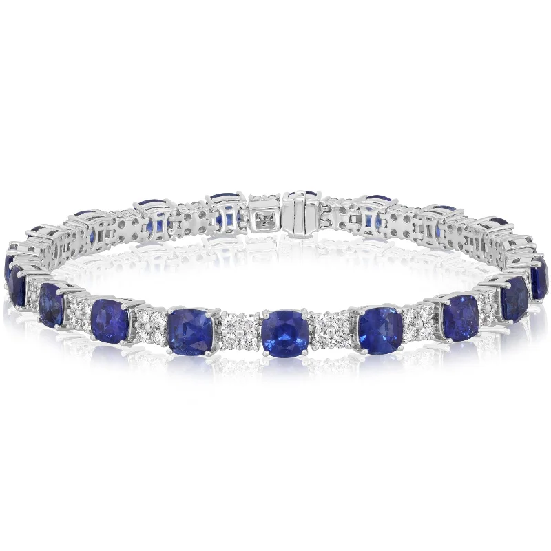 women’s wrist bangles -Cushion Cut Blue Sapphire & Diamond Bracelet