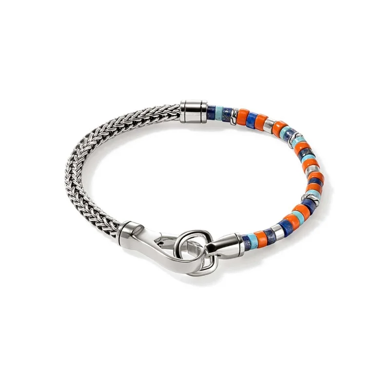 women’s simple bangle sets -JOHN HARDY Blue & Orange Heishi Chain Bracelet