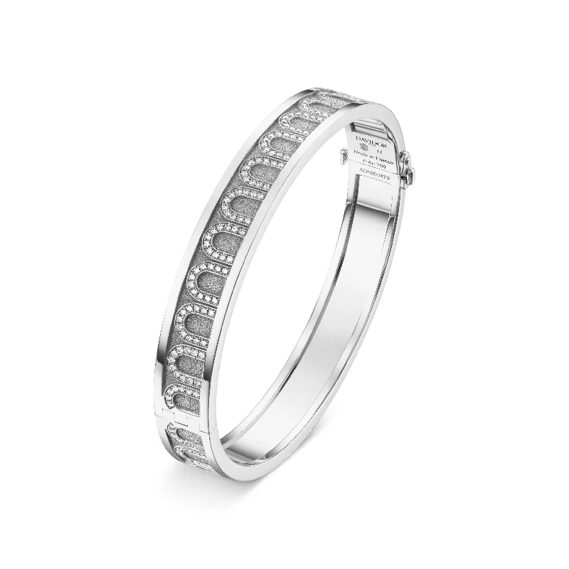 rhinestone bracelets for women -L'Arc de DAVIDOR Bangle MM, 18k White Gold with Satin Finish and Arcade Diamonds