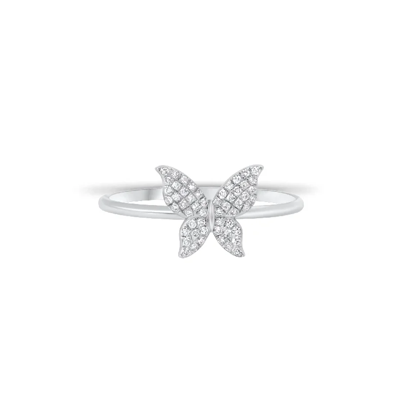 vintage inspired engagement rings for women -Diamond Dainty Butterfly Fashion Ring