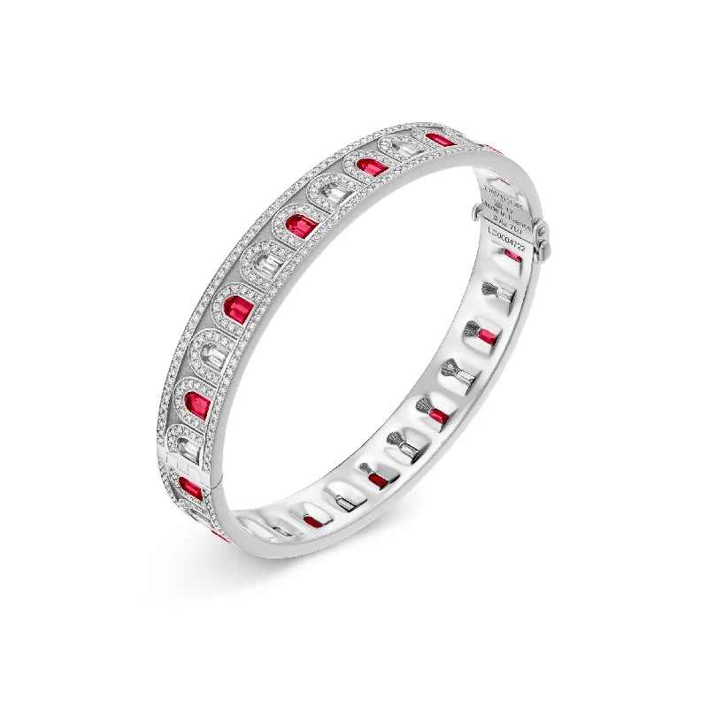 simple bangles for women -L'Arc Deco Bangle in Platinum with DAVIDOR Arch Cut Diamonds DAVIDOR Arch Cut Rubies and Brilliant Diamonds