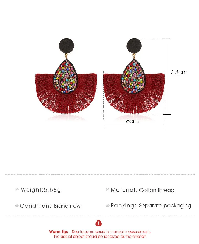 three-stone engagement rings for women -New Retro Exaggerated Colored Diamond Bohemian Creative Fan-shaped Tassel Earrings Wholesale