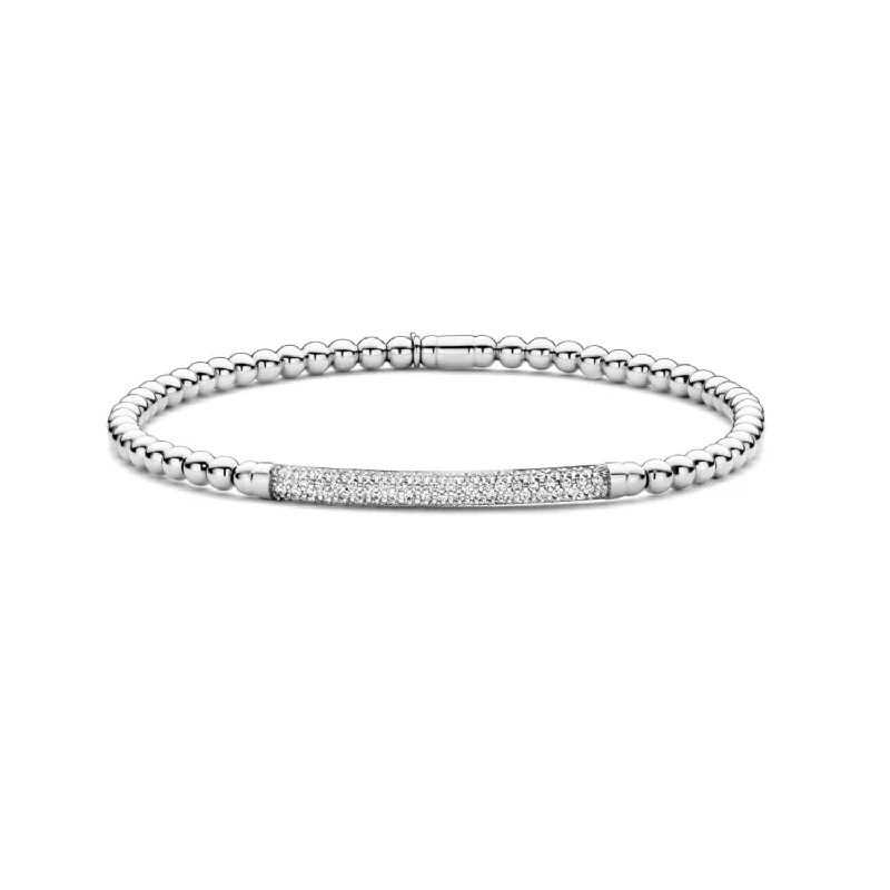 leather bangles for women -White Gold Tresore Stretch Bracelet